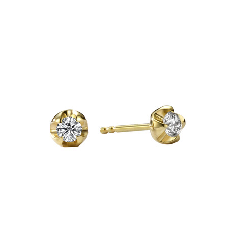 Q 18K Yellow Gold Diamond Stud Earring // New