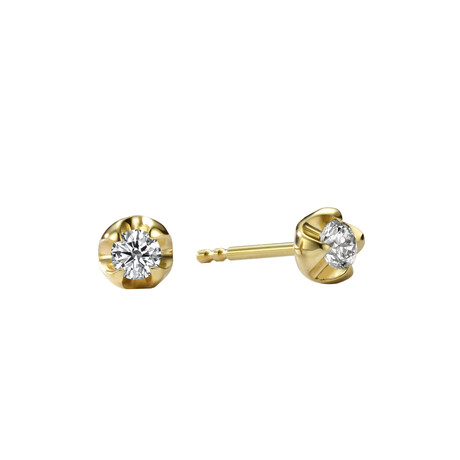 Q 18K Yellow Gold Diamond Stud Earring // New