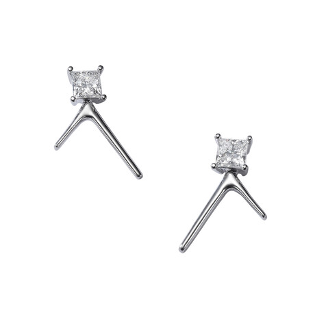 Trio 18K White Gold Diamond Medium Square Stud Earring // New