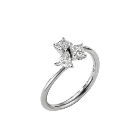Trio 18K White Gold Diamond Small Trilogy Ring // Ring Size: 6.25 // New