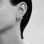 Trio 18K White Gold Diamond Small Bar Earring // New