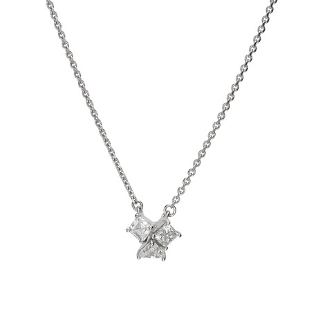 Trio 18K White Gold Diamond Small Pendant Necklace // 16"-18" // New