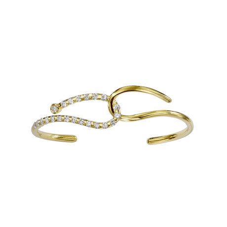 Q 18K Yellow Gold Diamond Double Wrist Cuff Bracelet // 7" // Store Display