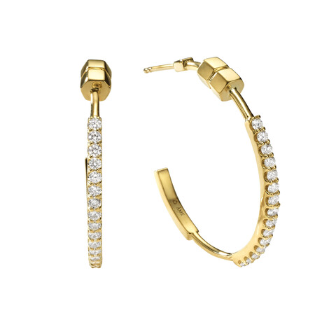 Totem 18K Yellow Gold Diamond Medium Hoop Earring // Store Display