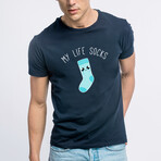 My Life Socks T-Shirt // Navy (S)