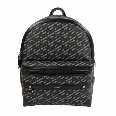 Versace // Coated La Greca + Vitello Canvas Backpack // Black + Gray