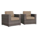 Hulda Grade Club Patio Chair + Beige Sunbrella Cushions // Set of 2