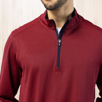 Virtue Eco Pique Micro Stripe Recycled Quarter Zip // Red + Navy Blue (S)