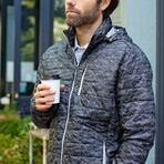 Rainier PrimaLoft Mens Eco Insulated Full Zip Printed Puffer Jacket // Black (L)