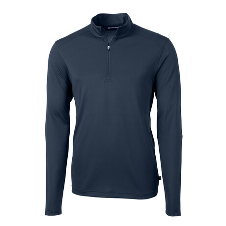 Virtue Eco Pique Recycled Quarter Zip Mens Pullover // Navy Blue (XS)