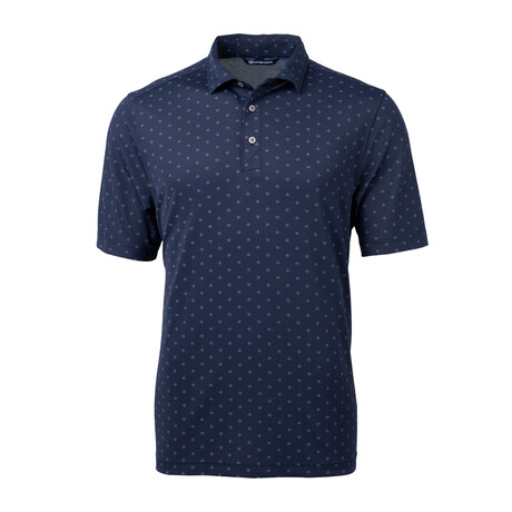 Virtue Eco Pique Tile Print Recycled Mens Polo // Navy Blue (XS)