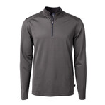 Virtue Eco Pique Micro Stripe Recycled Quarter Zip // Black + Elemental Grey (2XL)