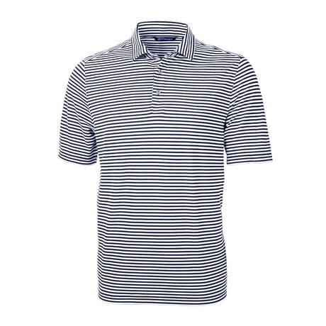 Virtue Eco Pique Stripe Recycled Mens Polo // Navy Blue (M)