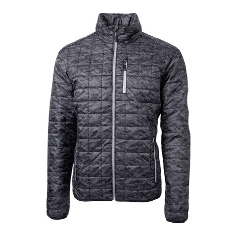 Rainier PrimaLoft Mens Eco Insulated Full Zip Printed Puffer Jacket // Black (L)