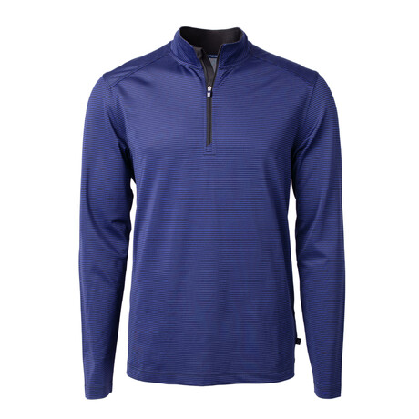Virtue Eco Pique Micro Stripe Recycled Quarter Zip // Tour Blue + Black (M)
