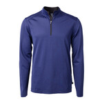 Virtue Eco Pique Micro Stripe Recycled Quarter Zip // Tour Blue + Black (M)