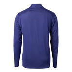 Virtue Eco Pique Micro Stripe Recycled Quarter Zip // Tour Blue + Black (M)