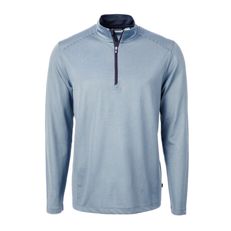 Virtue Eco Pique Micro Stripe Recycled Quarter Zip // Atlas + Navy Blue (L)