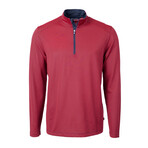 Virtue Eco Pique Micro Stripe Recycled Quarter Zip // Red + Navy Blue (S)