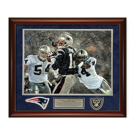 Tom Brady & Charles Woodson // Autographed Photograph // Framed