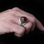 925 Sterling Silver Garnet Stone Silver Ring (7.5)