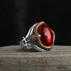 925 Sterling Silver Garnet Stone Silver Ring (7.5)