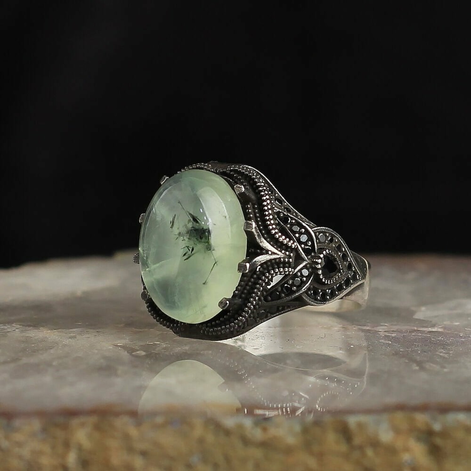 925 Sterling Silver Genuine Jade Stone Ring (9) - Mirari Men's Rings ...