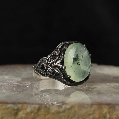 925 Sterling Silver Genuine Jade Stone Ring (6.5)