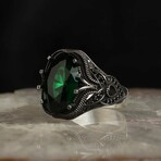 925 Sterling Silver Emerald Stone Ring // V1 (10.5)