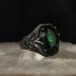 925 Sterling Silver Emerald Stone Ring // V1 (10.5)
