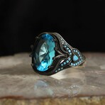 925 Sterling Silver Aquamarine Stone Ring (7.5)
