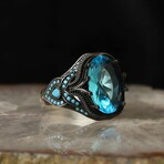 925 Sterling Silver Aquamarine Stone Ring (7.5)