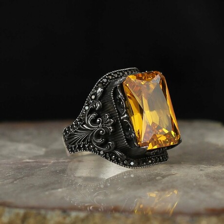925 Sterling Silver Citrine Stone Ring // V1 (6.5)