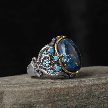 925 Sterling Silver Genuine Azurite Stone Ring (6.5)