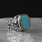 925 Sterling Silver Genuine Turquoise Stone Ring // V1 (6.5)