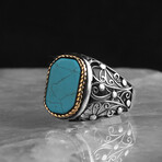 925 Sterling Silver Genuine Turquoise Stone Ring // V1 (6.5)