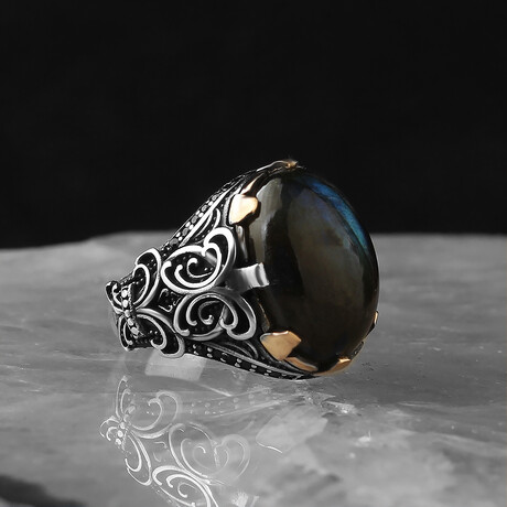925 Sterling Silver Genuine Labradorite Stone Ring // V2 (6.5)