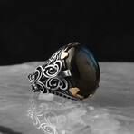 925 Sterling Silver Genuine Labradorite Stone Ring // V2 (10.5)