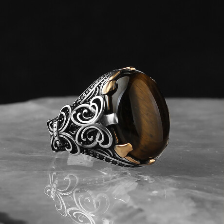 925 Sterling Silver Genuine Tiger's Eye Stone Ring (6.5)