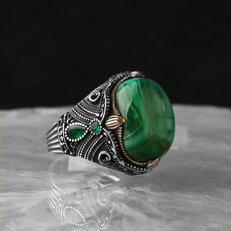 925 Sterling Silver Genuine Malachite Stone Ring (6.5)