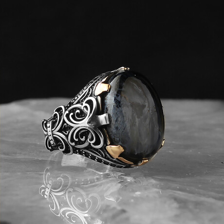 925 Sterling Silver Genuine Pietersite Stone Claw Shape Ring // V2 (6.5)