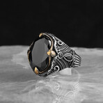 925 Sterling Silver Black Zircon Stone Ring (10.5)