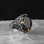 925 Sterling Silver Black Zircon Stone Ring (10.5)
