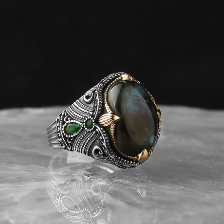925 Sterling Silver Genuine Labradorite Stone Ring // V1 (6.5)