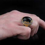 925 Sterling Silver Gold Plated Black Zircon Stone Ring (8.5)