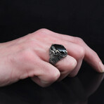 925 Sterling Silver Black Zircon Stone Ring (10.5)