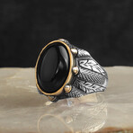 925 Sterling Silver Natural Onyx Stone Claw Shape Ring (7)