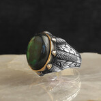 925 Sterling Silver Genuine Labradorite Stone Claw Shape Ring (6.5)