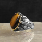 925 Sterling Silver Genuine Tiger's Eye Stone Claw Shape Ring (7)