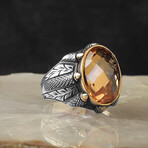 925 Sterling Silver Citrine Stone Claw Shape Ring (9.5)